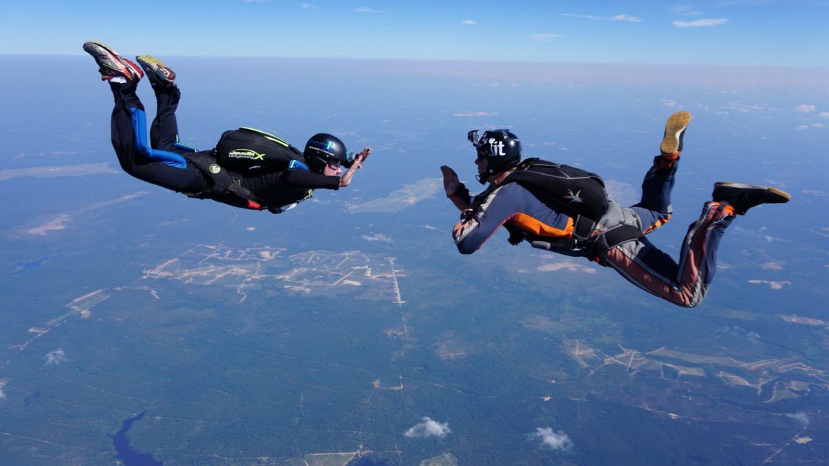 student in freefall learning to skydive solo