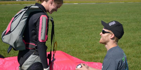 Skydiving videographer Elliot Byrd proposes to his wife Lauren.
