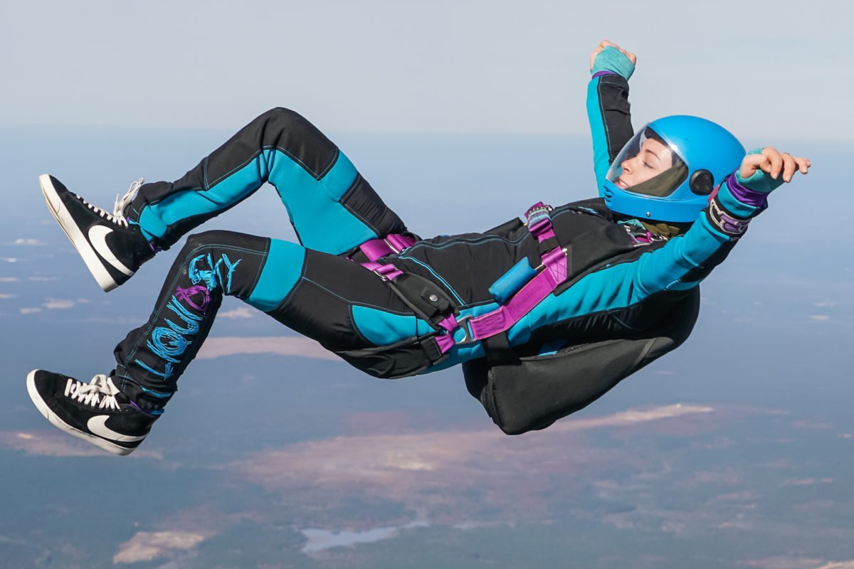 Skydiver in freefall on back