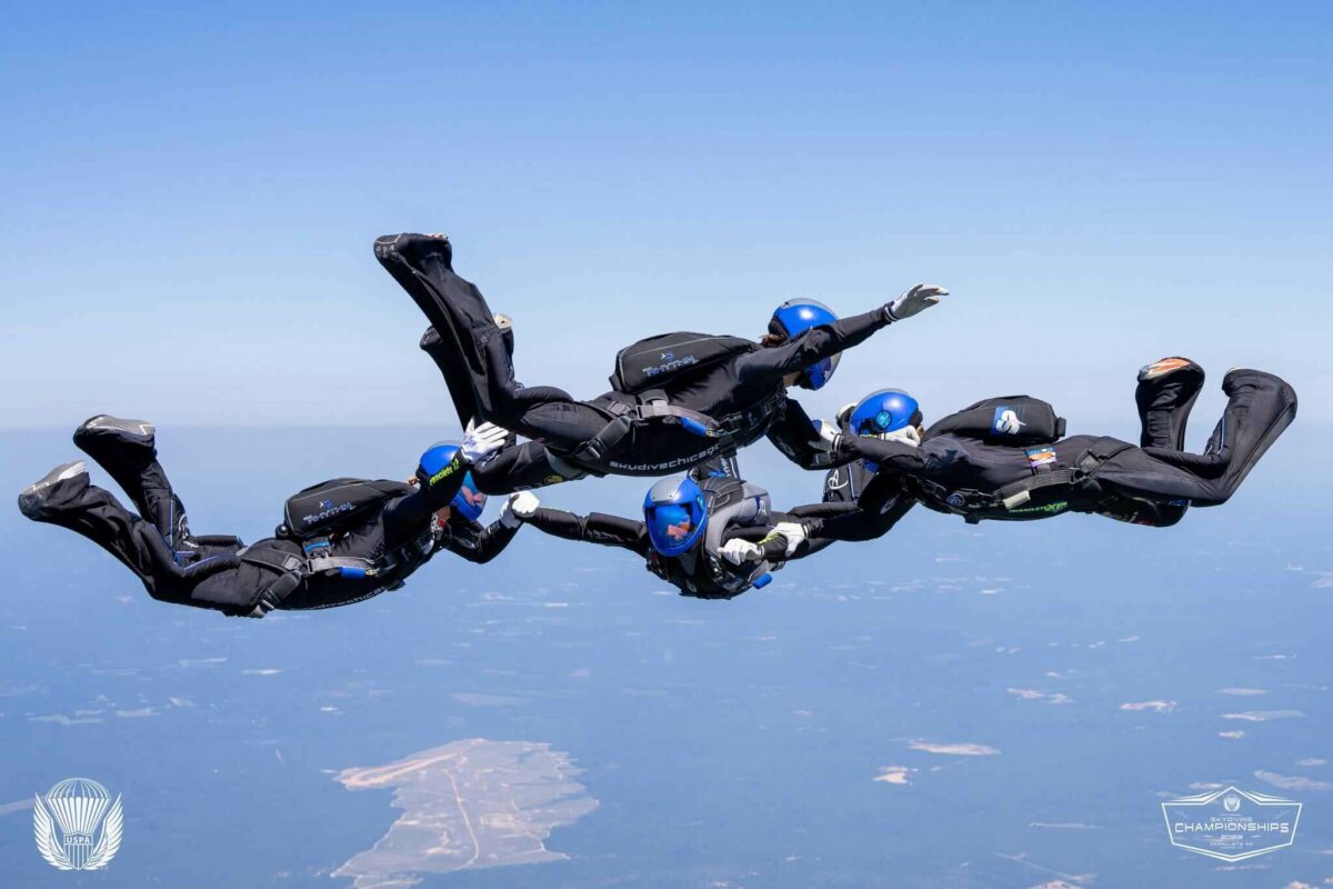 4-way team Rhythm competes at the 2023 USPA Nationals at Skydive Paraclete XP. Photo by Chris Bess.